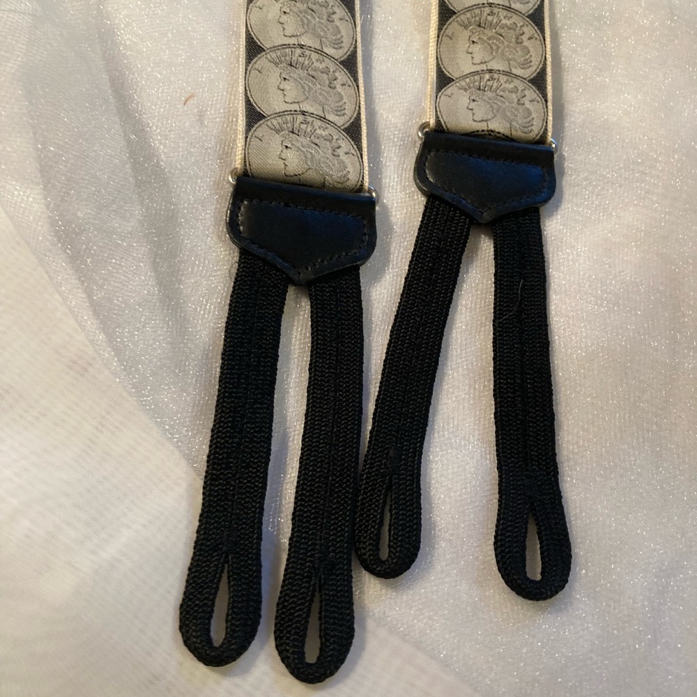 Vintage Coin Patterned Suspenders - Picture 2 of 4